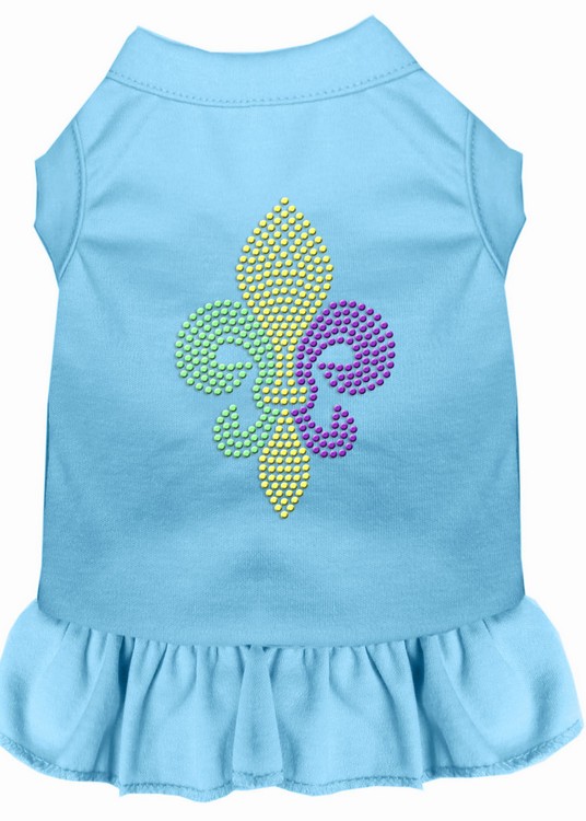 Mardi Gras Fleur De Lis Rhinestone Dress Baby Blue Lg